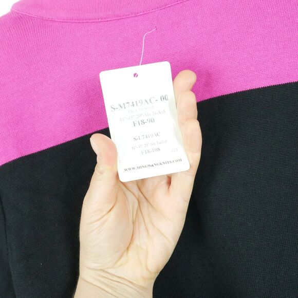 Ming Wang XS Cardigan Longline Duster Sheer Artsy Career Modern Pink Black - Picture 10 of 10